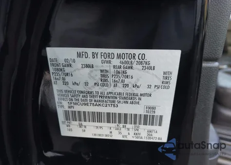 2010 Ford Escape Limited из США, поврежденный, VIN 1FMCU9E75AKC21753